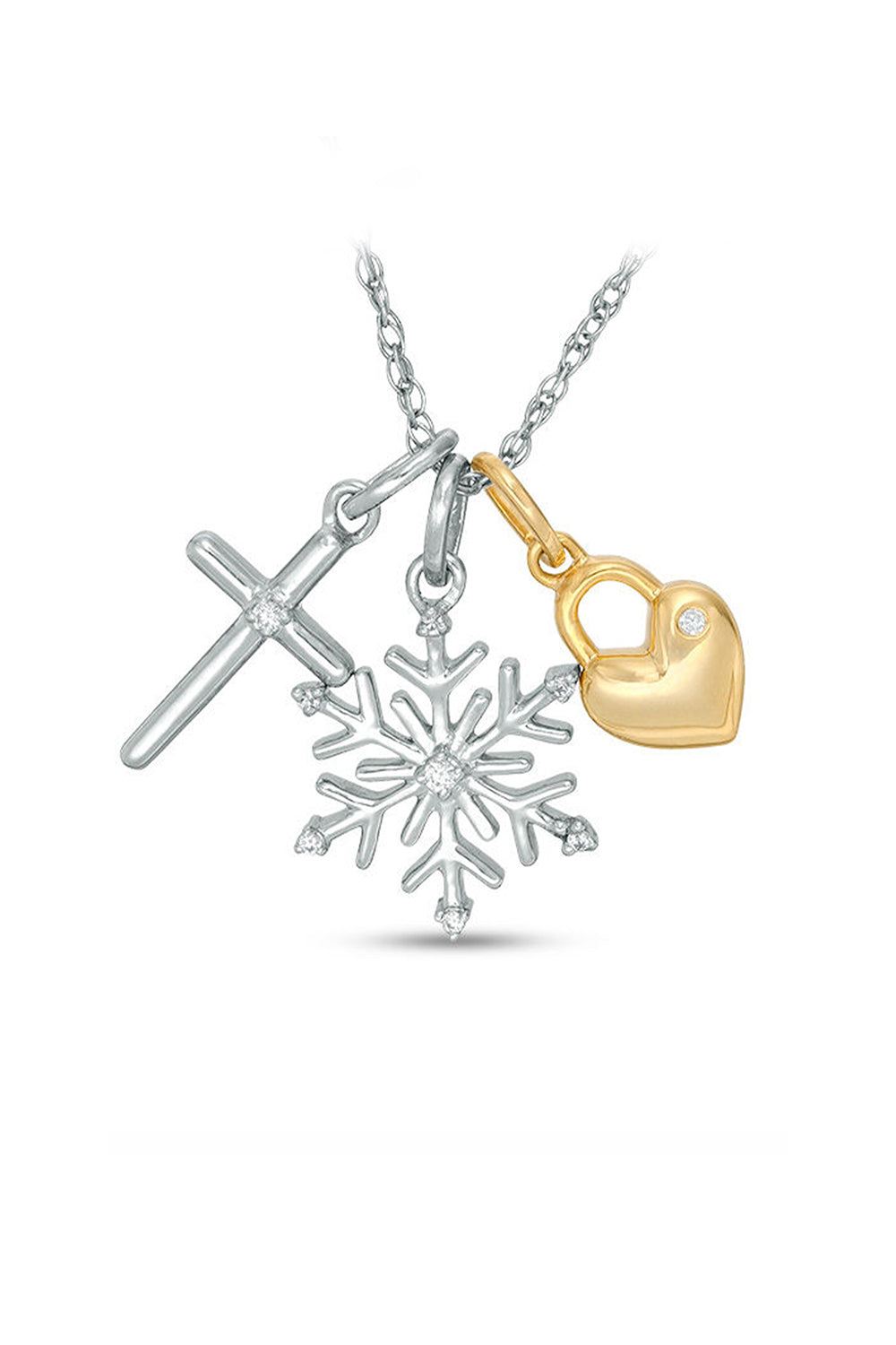 Cross, Snowflake and Heart Lock Charms Pendant Necklace