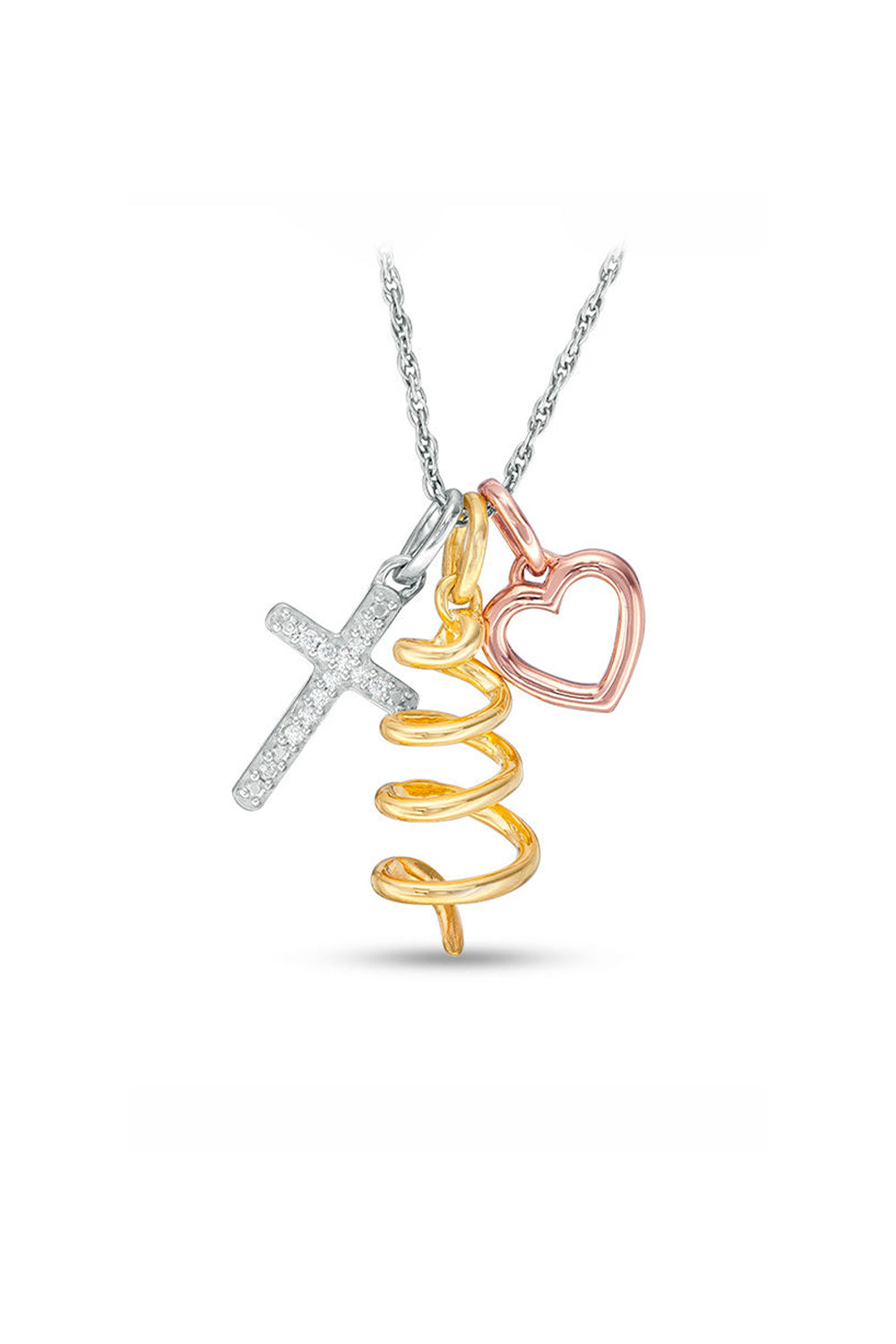 Cross, Tree and Heart Outline Charms Pendant Necklace