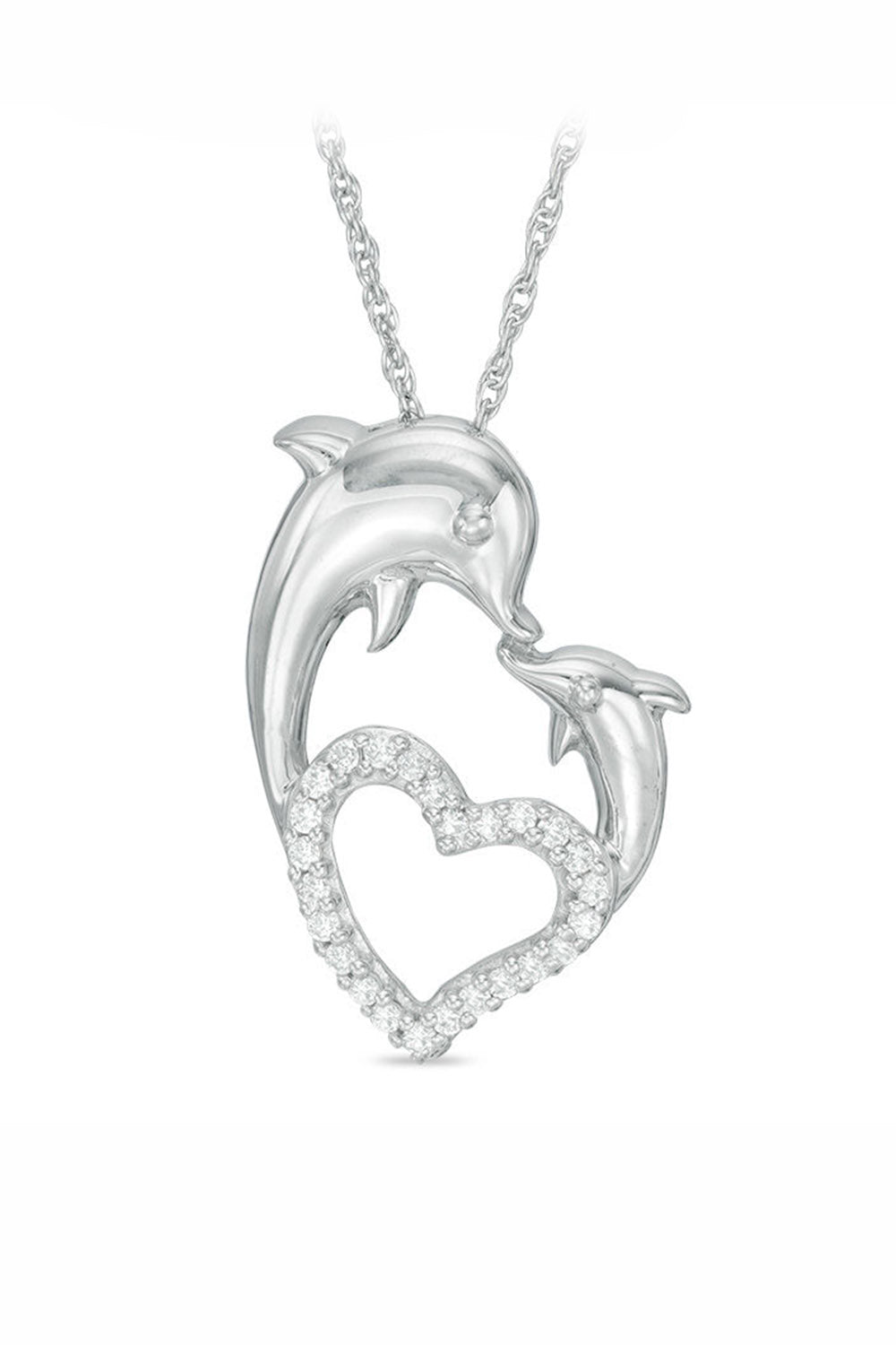 Mother Love Dolphin Heart Pendant Necklace