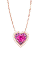 Rose Gold Color Ruby Diamond Double Heart Pendant Necklace 