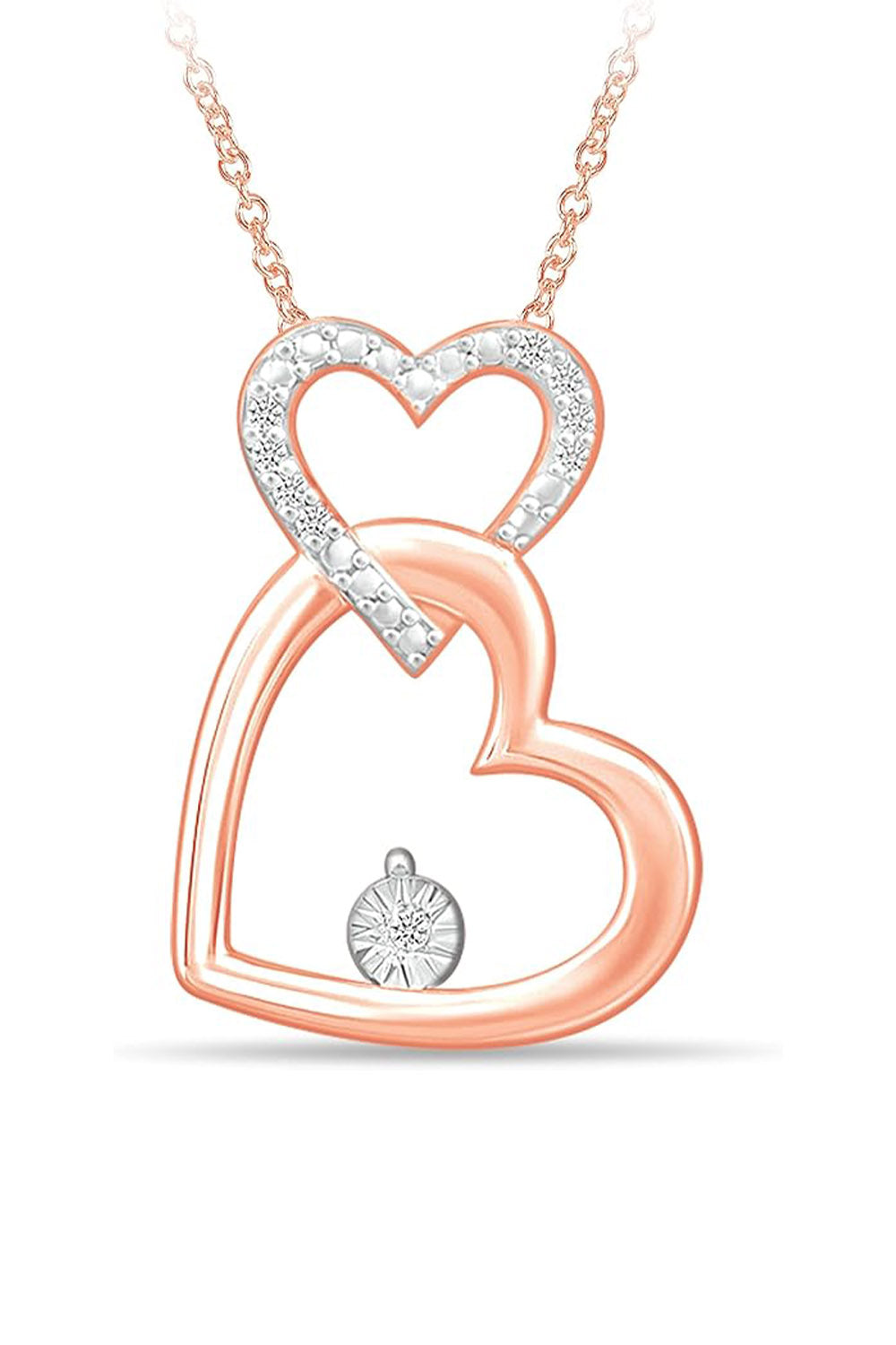 Rose Gold Color Interlocking Love Double Heart Pendant Necklace 