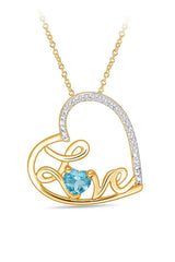 Yellow Gold Color Blue Topaz Gemstone Love Heart Pendant Necklace