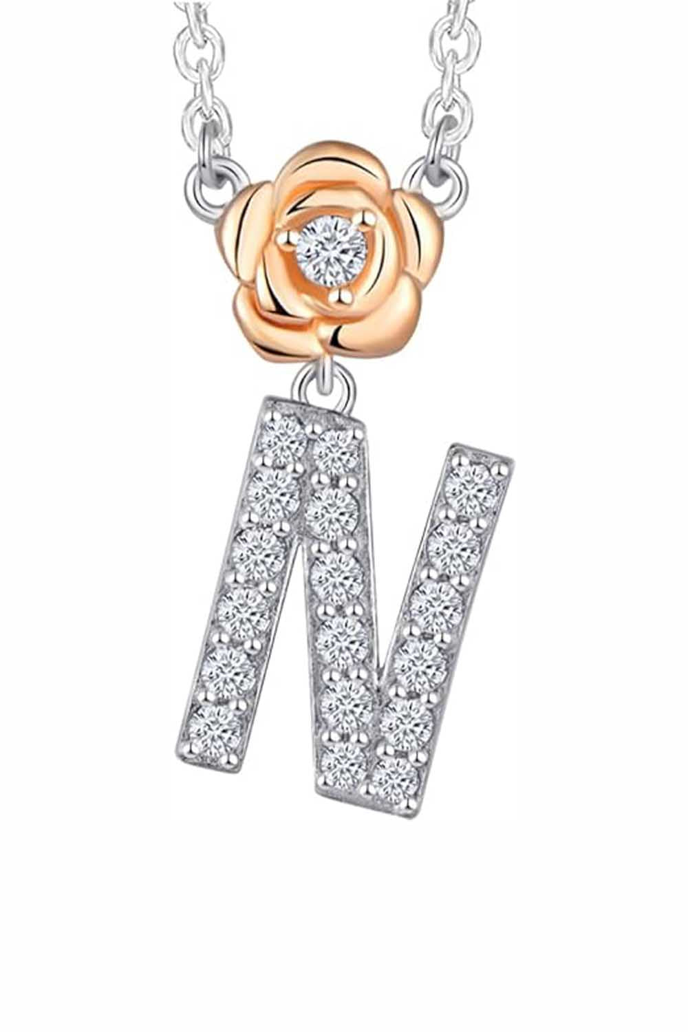 N Letter Flower Pendant Necklace