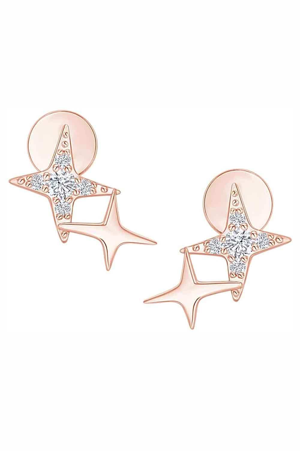 Rose Gold Color Diamond Star Stud Earrings, Stud Earrings for Women 