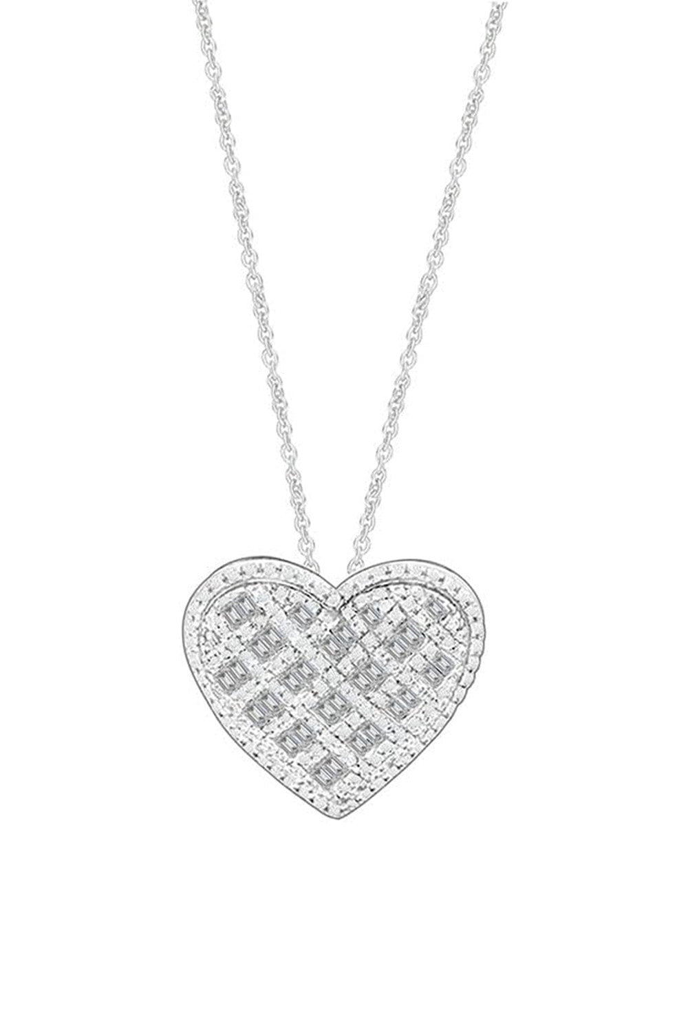 White Gold Color Basket Weave Heart Necklace