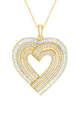Yellow Gold Color Multi-Row Heart Pendant Necklace