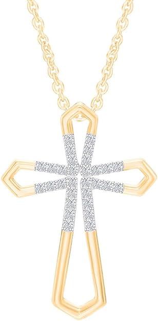 Yellow Gold Color Open Cross Pendant Necklace, Cross Jewellery 
