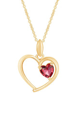 Yellow Gold Color Ruby Gemstone Birthstone Heart Pendant Necklace 