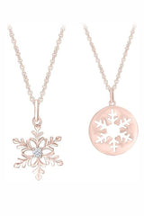 Rose Gold Color Snowflake Cut-Out Snowflake Disc Pendant Necklace