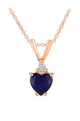 Rose Gold Color Heart-Shape Blue Sapphire Looping Heart Pendant Necklace