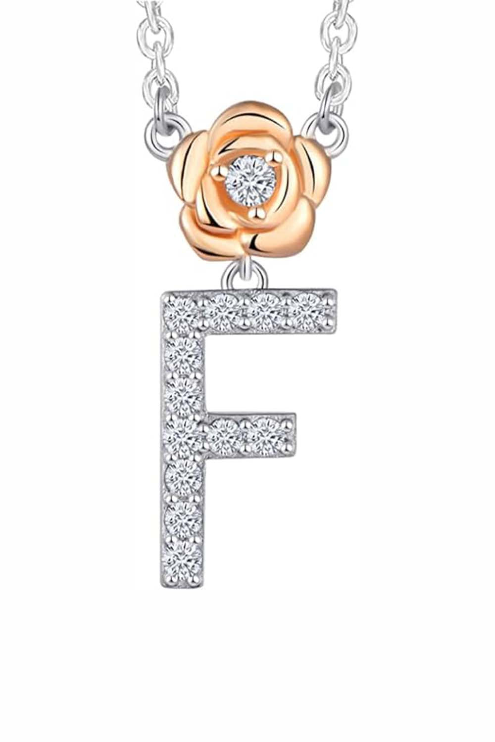 F Letter Flower Pendant Necklace