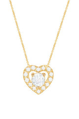 Yellow Gold Color Round Solitaire Moissanite Halo Heart Pendant Necklace