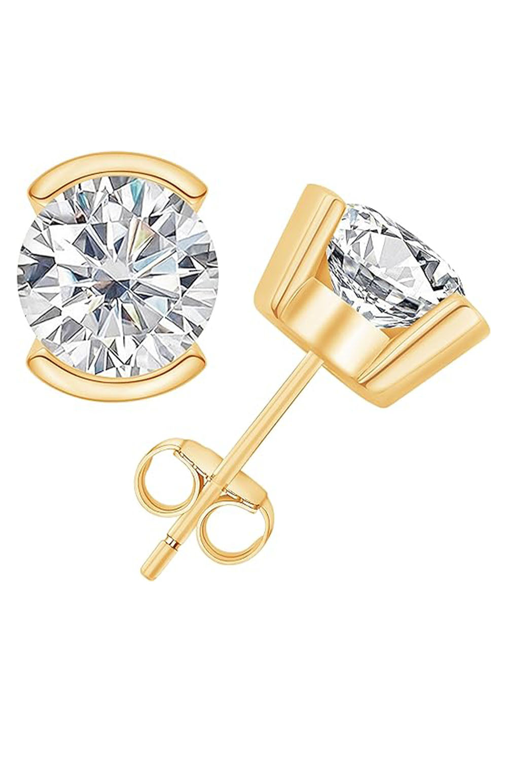 Yellow Gold Color Moissanite Diamond Solitaire Stud Earrings