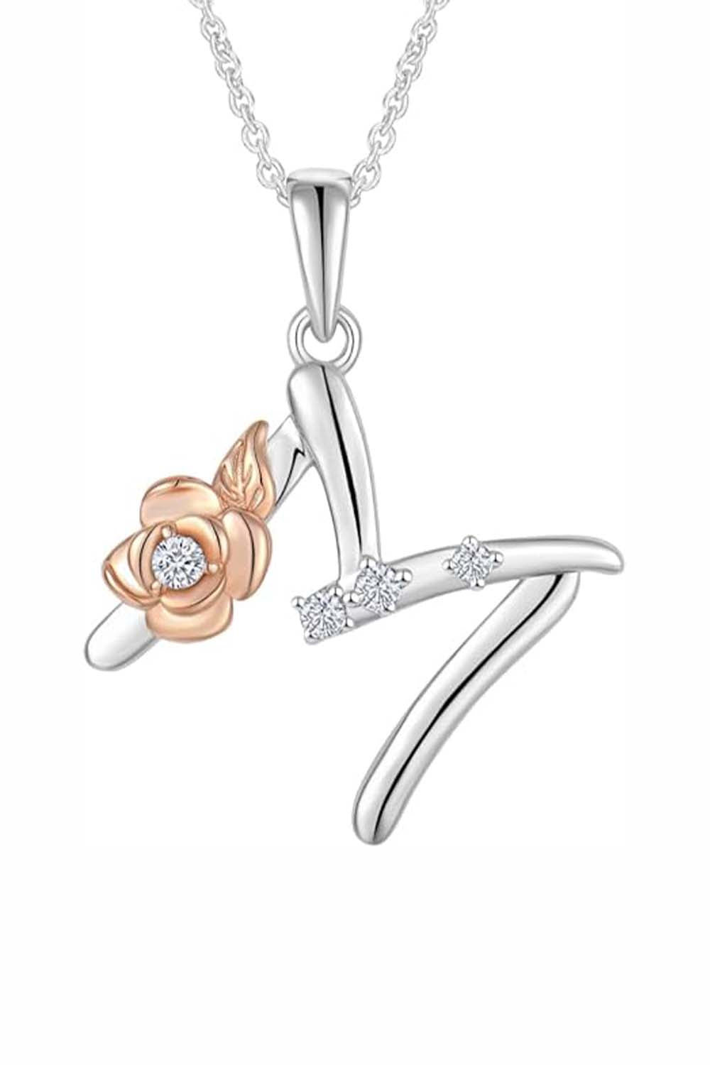 M Letter Rose Pendant Necklace