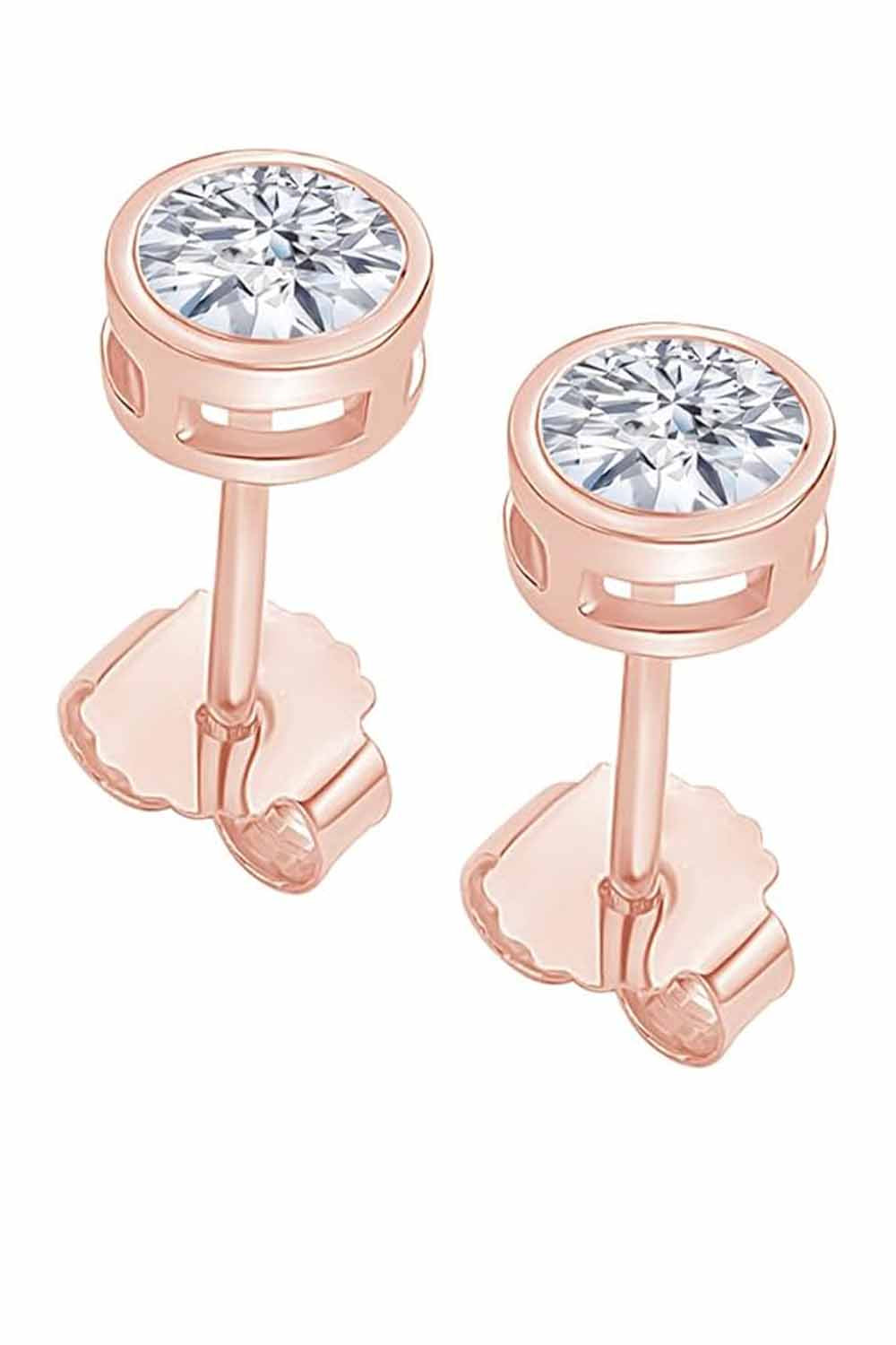 Rose Gold Color Diamond Bezel Stud Earrings, Stud Earrings for Women 