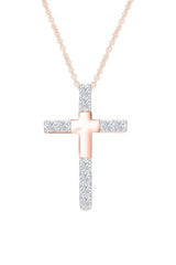 Rose Gold Color Yaathi 1/4 Carat Moissanite Cross Pendant Necklace