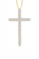 Yellow Gold Color Stylish Moissanite Cross Pendant Necklace, Jewellery