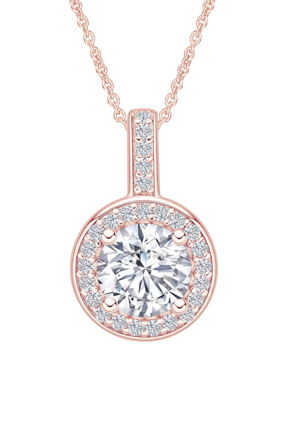 Rose Gold Color Diamond Halo Pendant Necklace, Pendant For Women