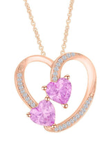 Rose Gold Color Pink Sapphire and Moissanite Heart Pendant Necklace 