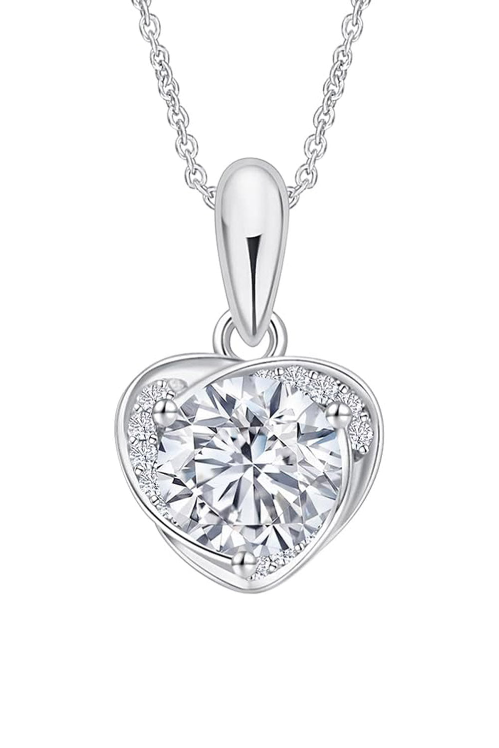 White Gold Color Moissanite Diamond Love Heart Pendant Necklace 