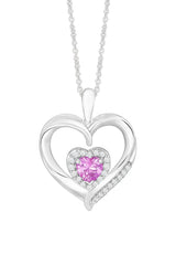 White Gold Color Pink Sapphire Diamond Double Heart Pendant Necklace 
