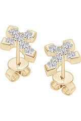 Yellow Gold Color Cross Stud Earrings, Silver Studs for Women