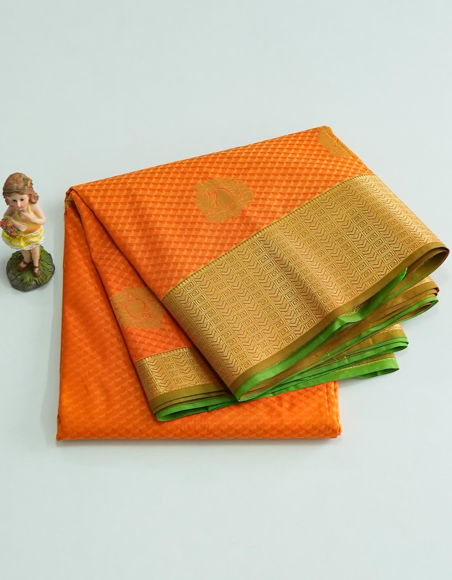 Orange Emboss Butta Silk Saree