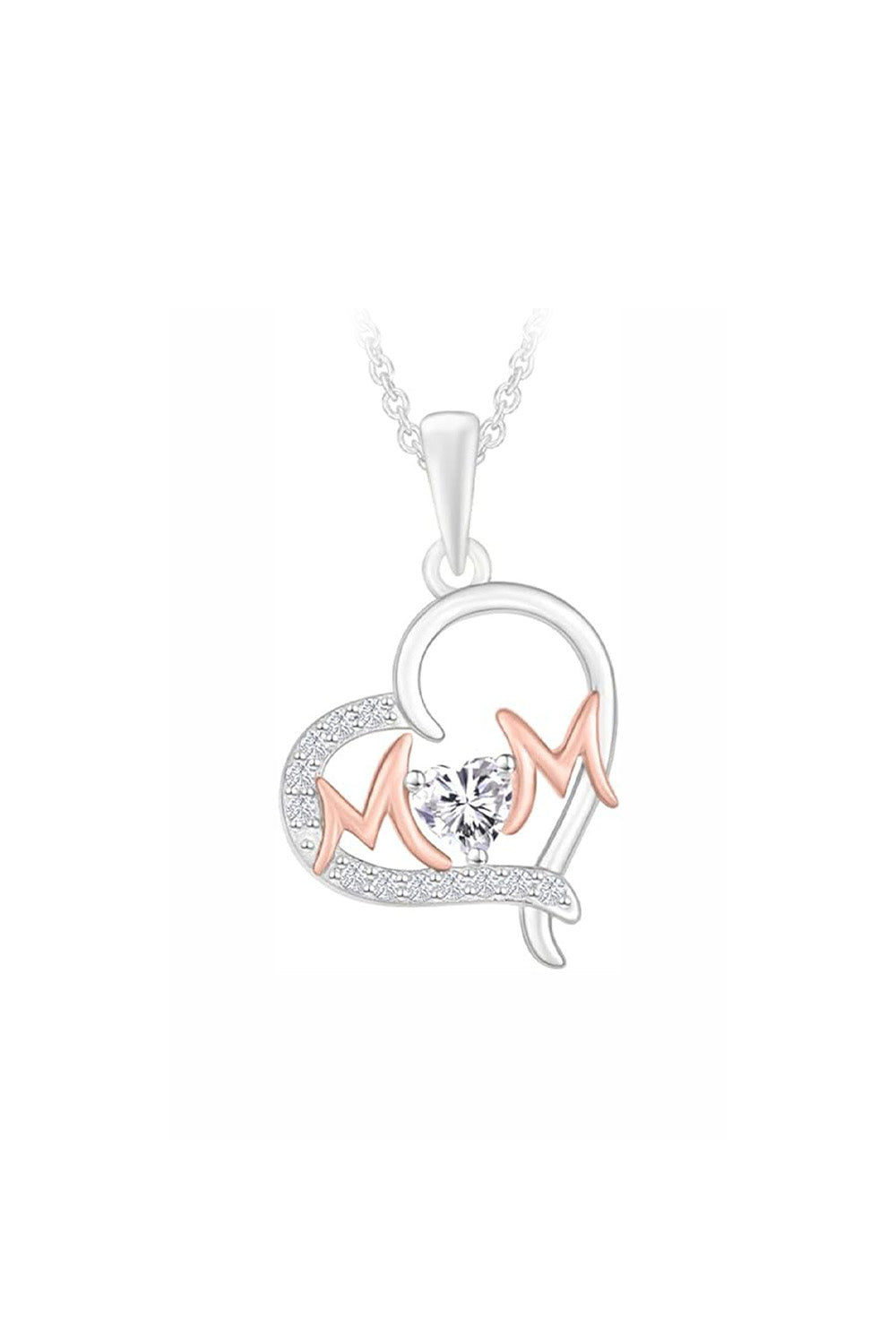 Two Tone Mom Heart Pendant Necklace