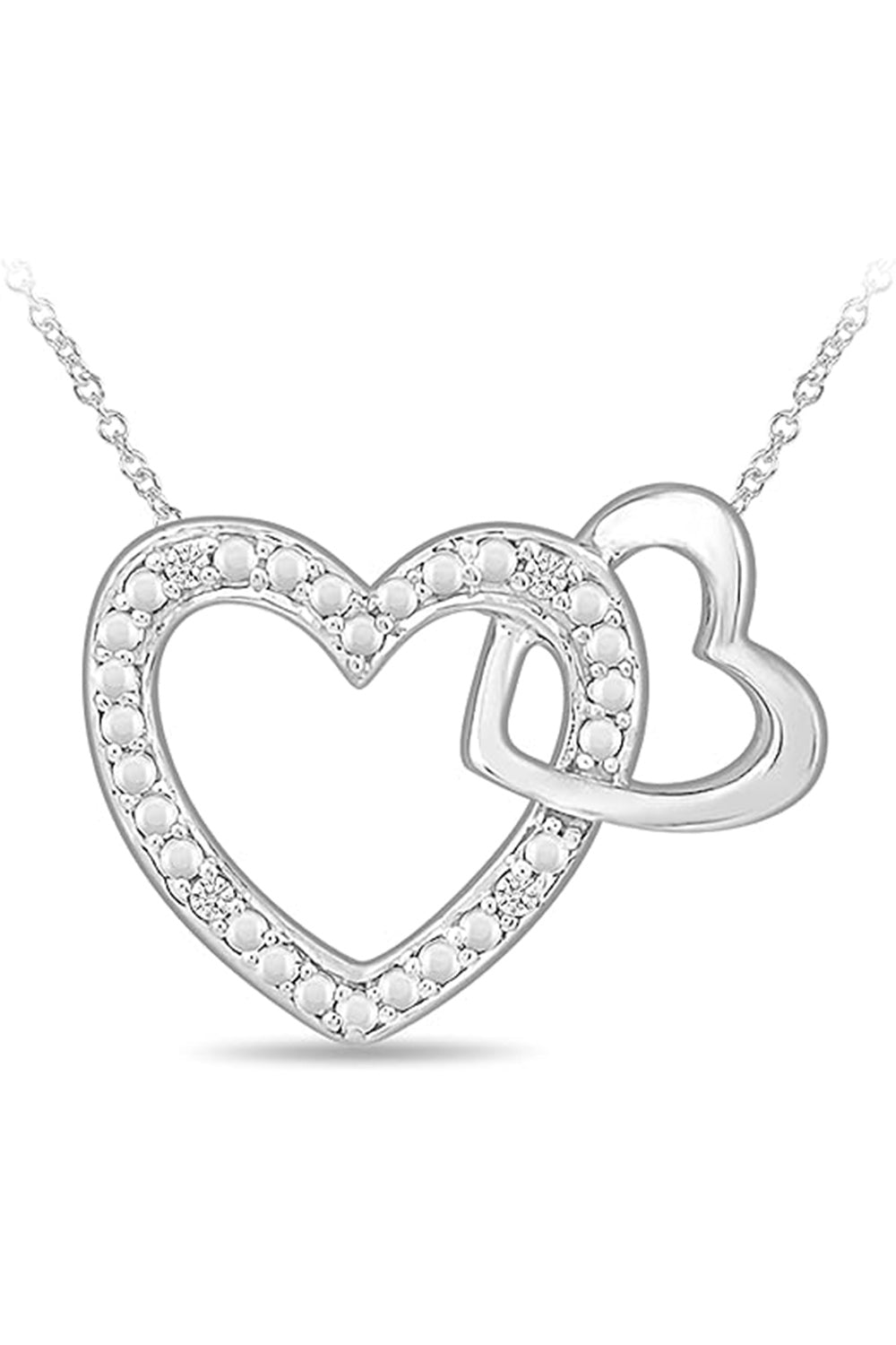 White Gold Color Interlocking Double Heart Pendant Necklace 