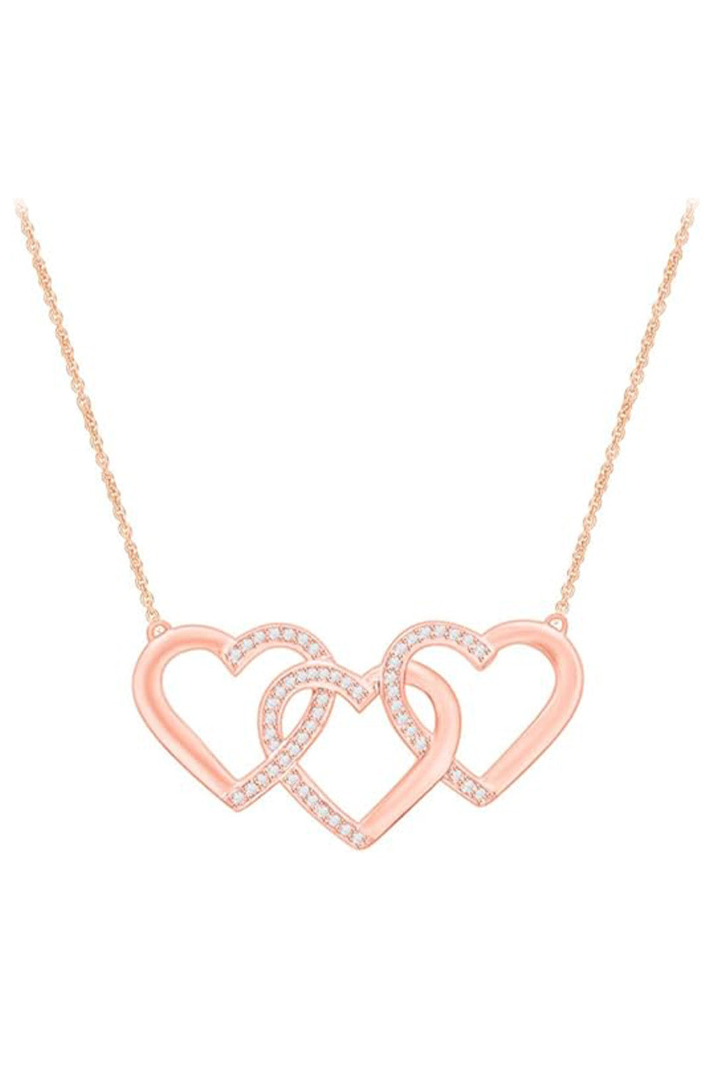 Rose Gold Color Triple Interlocking Hearts Pendant Necklace