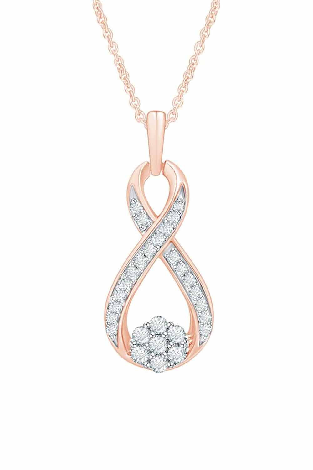 Rose Gold Color Yaathi Moissanite Infinity Pendant Necklace for Women 