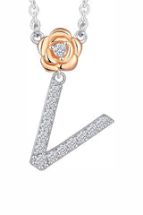 V Letter Flower Pendant Necklace