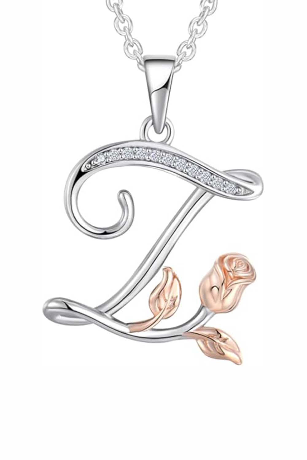 Z Letter With Rose Pendant Necklace