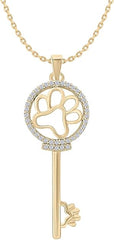 Yellow Gold Color Paw Print Key Pendant Necklace for Women