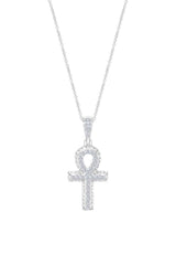 White Gold Color Moissanite Ankh Cross Pendant Necklace