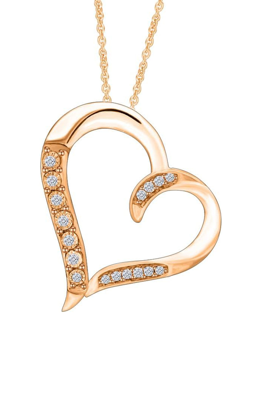 Yellow Gold Color Lab-Created Diamond Heart Pendant Necklace 