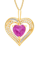 Yellow Gold Color Ruby July Birthstone Gemstone Heart Pendant Necklace