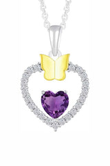 Amethyst Gemstone Heart with Butterfly Pendant Necklace