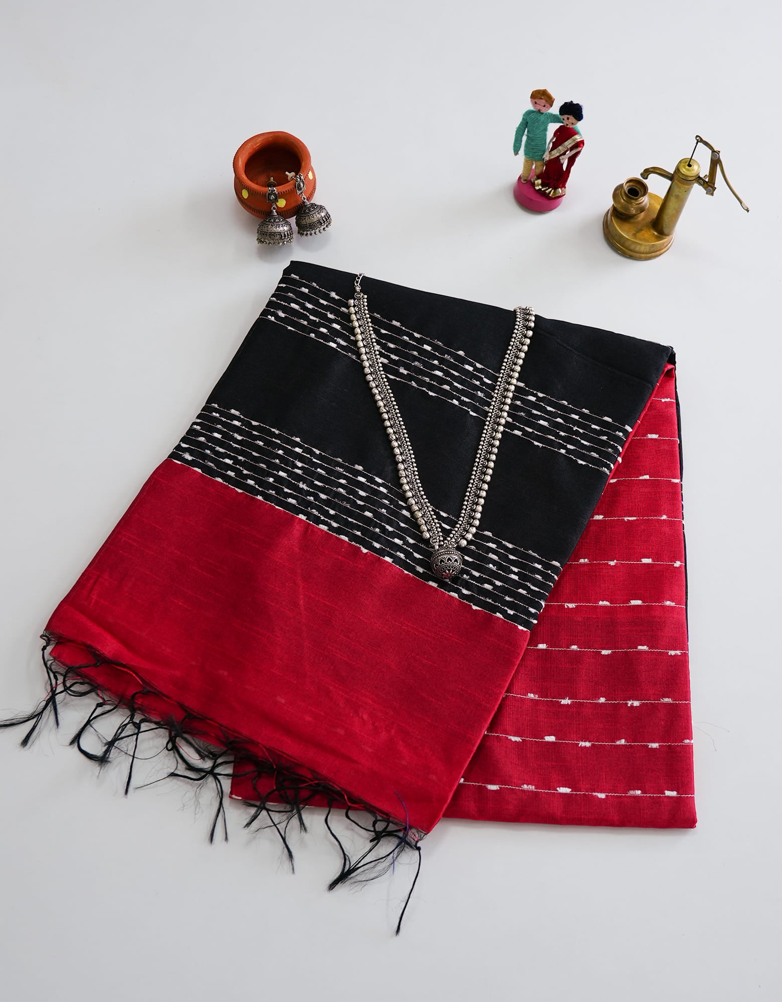 Red Colour Fancy Jute Saree