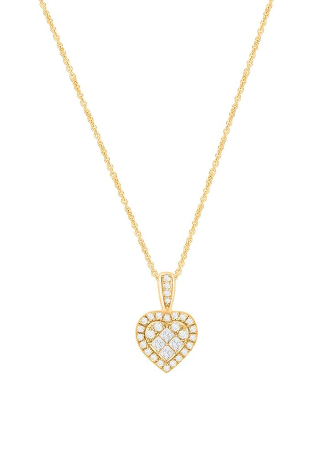 Yellow Gold Color Princess Cut Moissanite Halo Heart Pendant Necklace