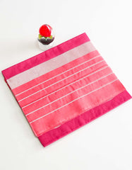 Dark Pink Color Cotton Saree with Silver Line