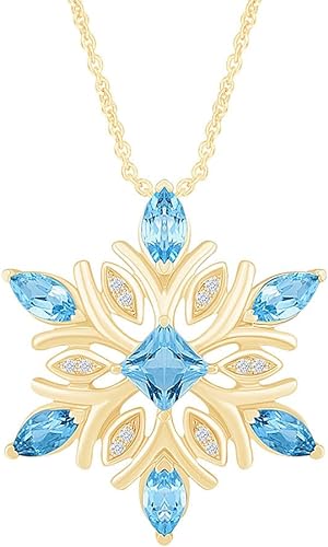 Yellow Gold Color Princess and Marquise Snowflake Pendant Necklace