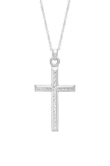 White Gold Color 14K Gold Sterling Silver Cross Pendant Necklace