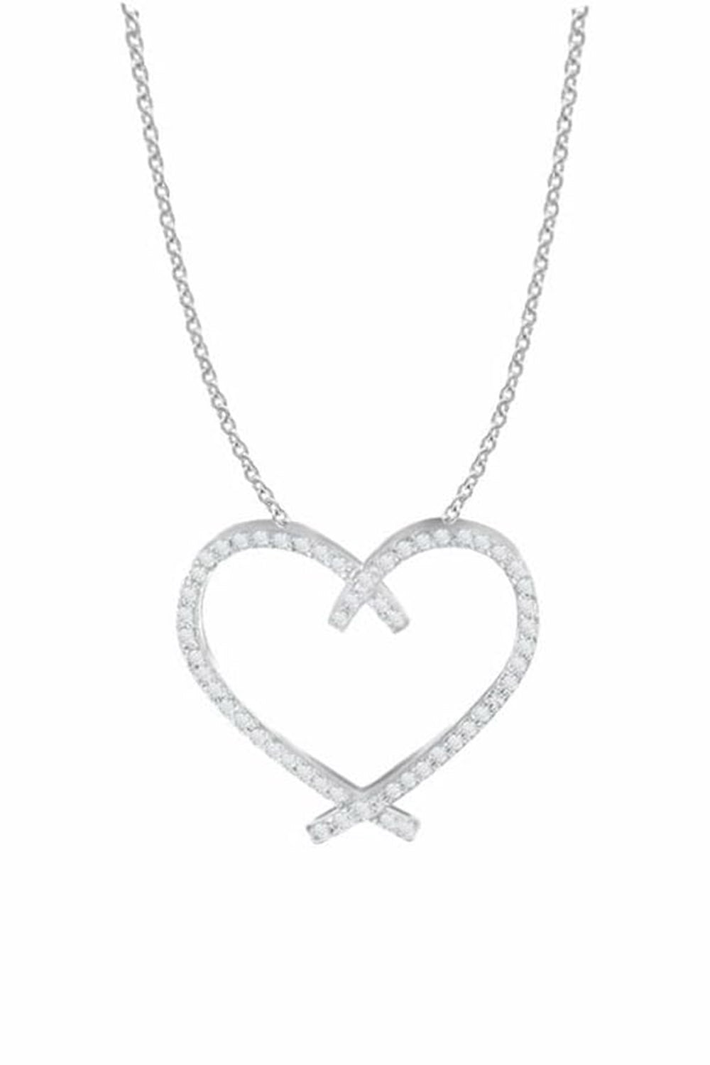 White Gold Color Trendy Round Moissanite Love Heart Pendant Necklace