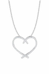 White Gold Color Trendy Round Moissanite Love Heart Pendant Necklace