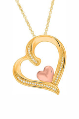 Yellow Gold Color Latest Moissanite Double Love Heart Pendant Necklace 