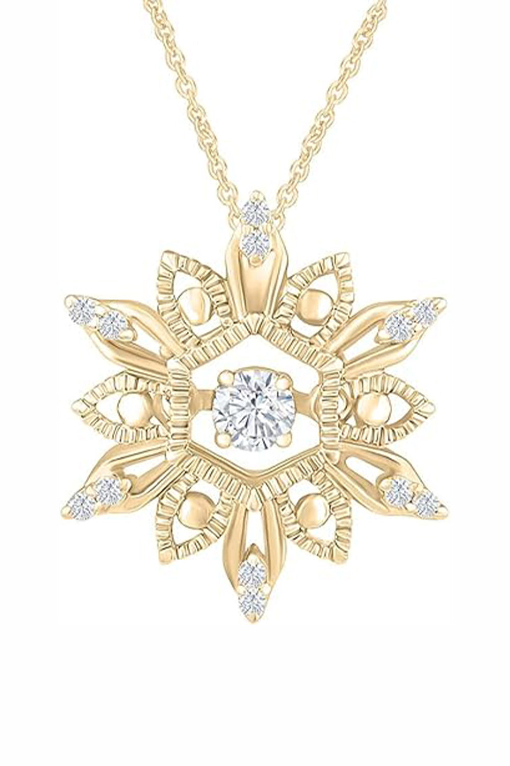 Yellow Gold Color Vintage-Style Snowflake Pendant Necklace for Women 