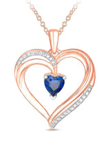 Rose Gold Color Blue Sapphire Heart Pendant Necklace