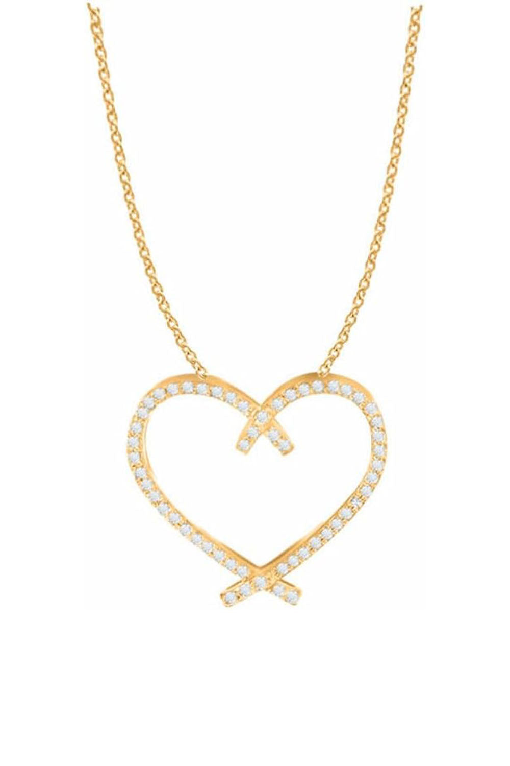 Yellow Gold Color Trendy Round Moissanite Love Heart Pendant Necklace