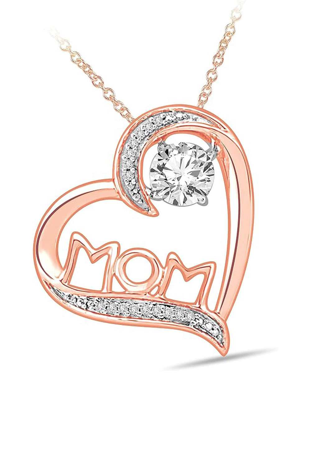 Rose Gold Color Round Diamond Mom Heart Pendant Necklace